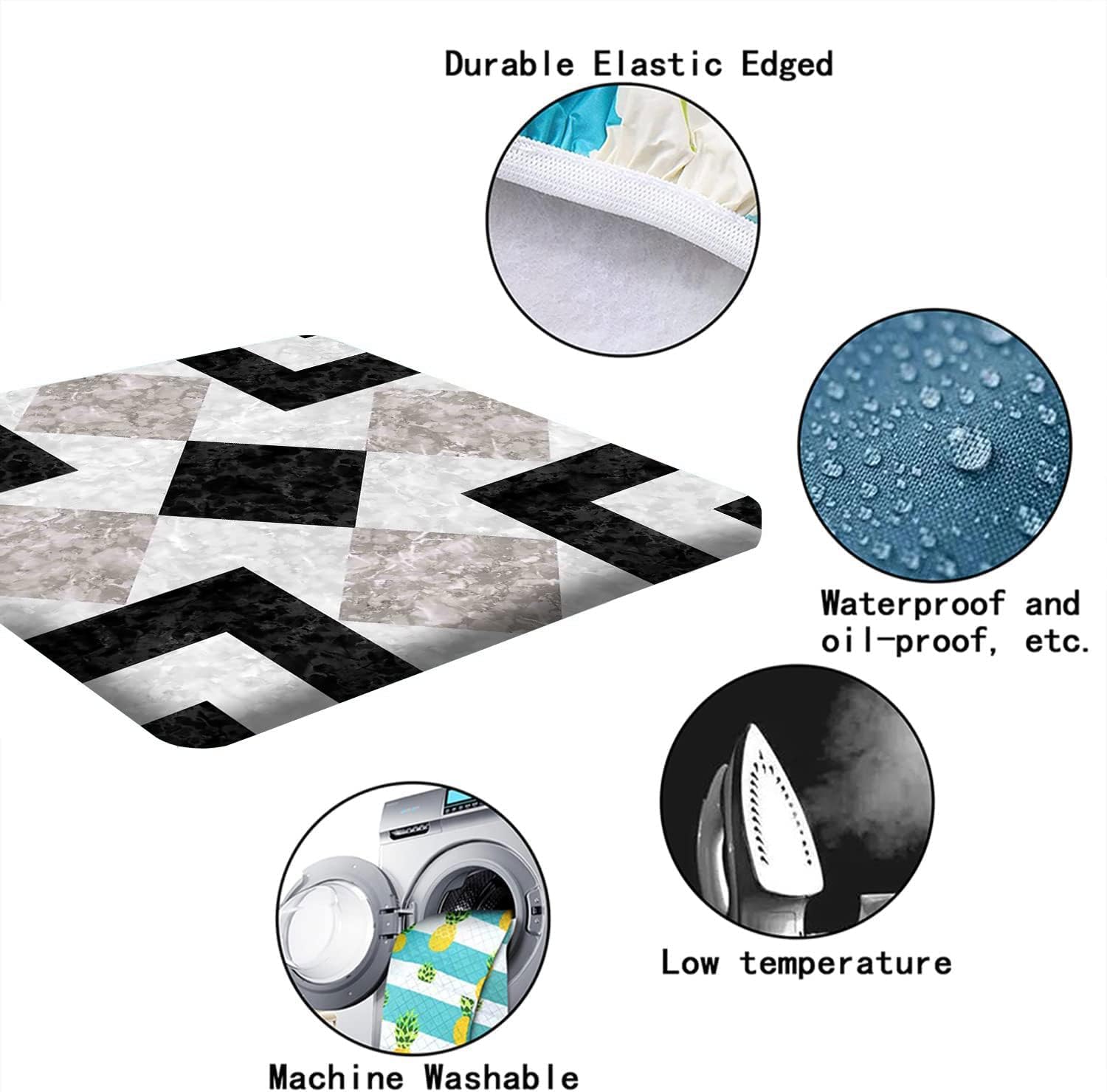 Marble Elastic Edged Polyester Fitted Table Cover, Marble Stone Print Square Table Cloths, for Indoor Outdoor Christmas Party Dinner Patio Decor, Fits Square Table 60 x 60 Inch, Beige Black