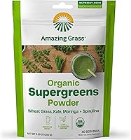 Vista 1 de Amazing Grass Super Greens Booster: mezcla de batidos de verduras en polvo con espirulina, moringa, hierba de trigo y batido de col rizada