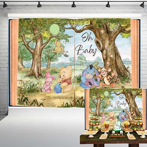Pooh Bear - Fondo de libro gigante para revelación de género, decoración de género Oh Baby Género Neutral Baby Shower Fondo vintage de madera de