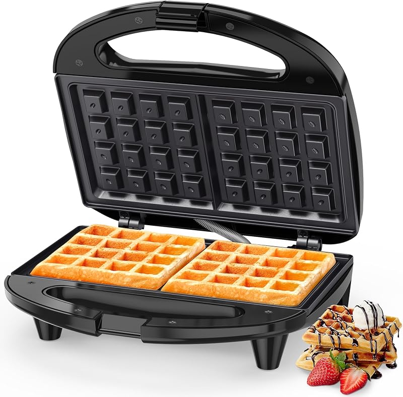 Waffle Maker, 2-Slice Belgian Waffle Iron, Nonstick | 750W Heating with Nonstick Waffle Plates, Indicator Lights, Cool-Touch Handle, Compact Storage and Easy Cleanup