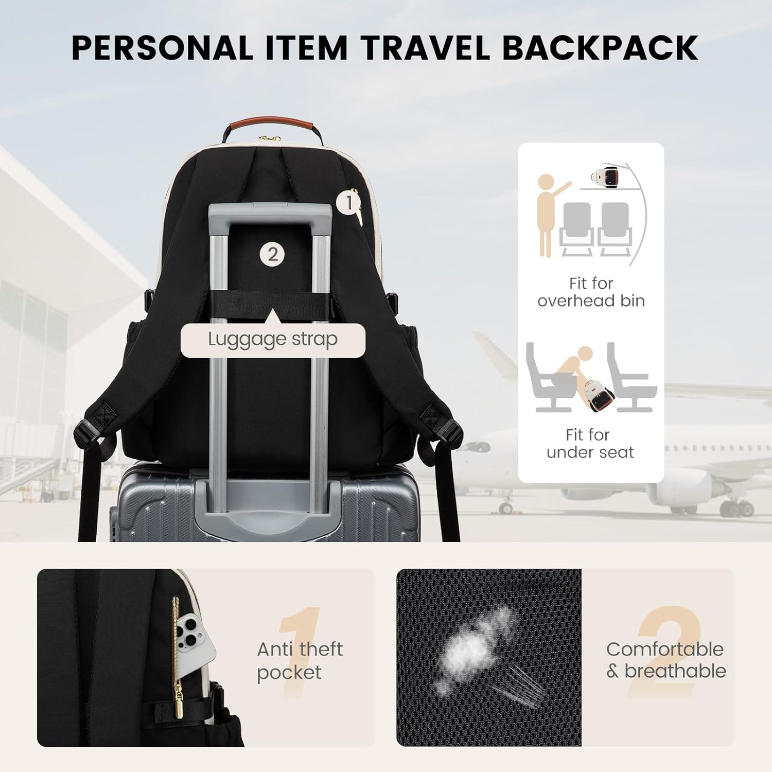 LOVEVOOK Lunch Backpack with Lunch Compartment,15.6 Inch Laptop Work Travel Insulated Cooler Backpack,Waterproof College Teacher Lunch Bag Box with Tumbler Holder,Gifts for Men Women,Beige-Black-Brown