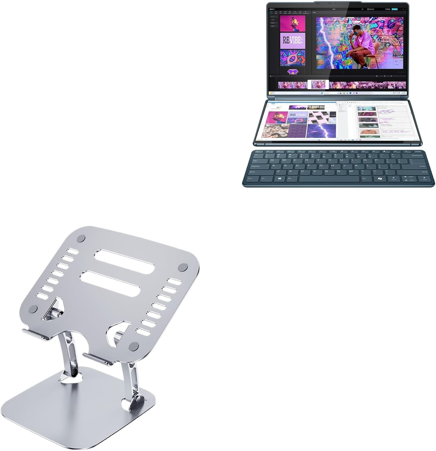 BoxWave Stand and Mount Compatible with Lenovo Yoga Book 9i (83FF) - Executive VersaView Laptop Stand, Ergonomic Adjustable Viewing Angle Metallic Riser - Metallic Silver