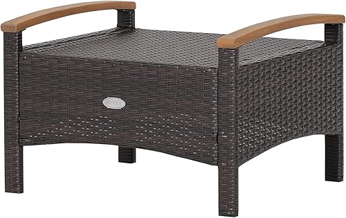 Miniatura 9 de Tangkula Otomanas de ratán de 2 piezas, reposapiés de mimbre para exteriores con asas de madera de acacia, cojines suaves con cremallera, reposapiés