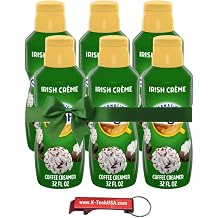 Irish Creme Coffee Creamer, Shelf-stable, Non Dairy Liquid Creamer, 32 oz Bottles, 1-Case, Pack of 6 with K-Tech USA Keychain