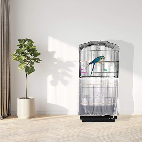 Miniatura 14 de Daoeny Funda universal para jaula de pájaros, red ajustable de nailon suave y aireado, atrapa semillas de plumas, falda transparente para jaulas