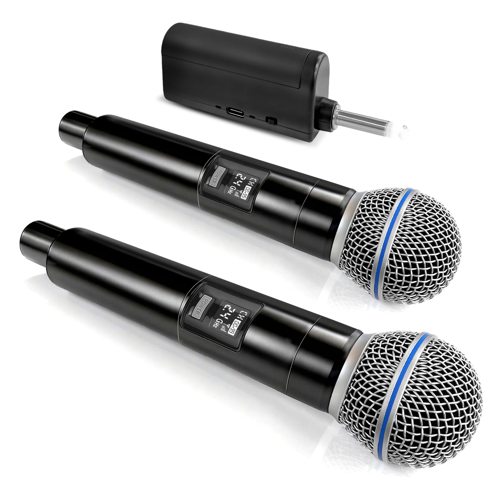 2PCS Microphone sans Fil Professionnel, Microphone Karaoké avec Connexion par Puce Individuelle, Réception à 50 Mètres de Distance, Durée de 12H pour Chant, DJ et Soirées à Domicile (Noir)