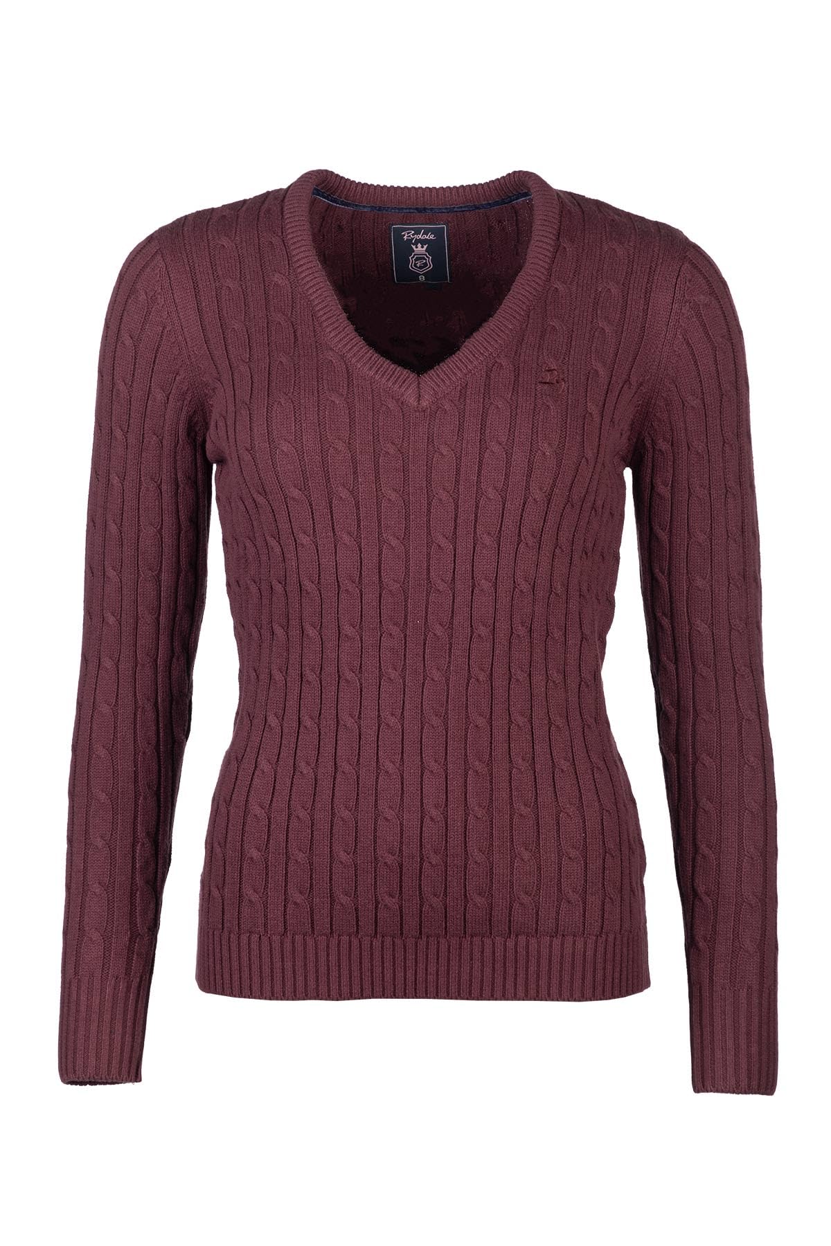 Rydale Women's Burgundy V Neck Cable Knit Jumper Chunky Knitted Jumper Pullover Sweater (Uk, Numeric, 14, Regular, Regular, )