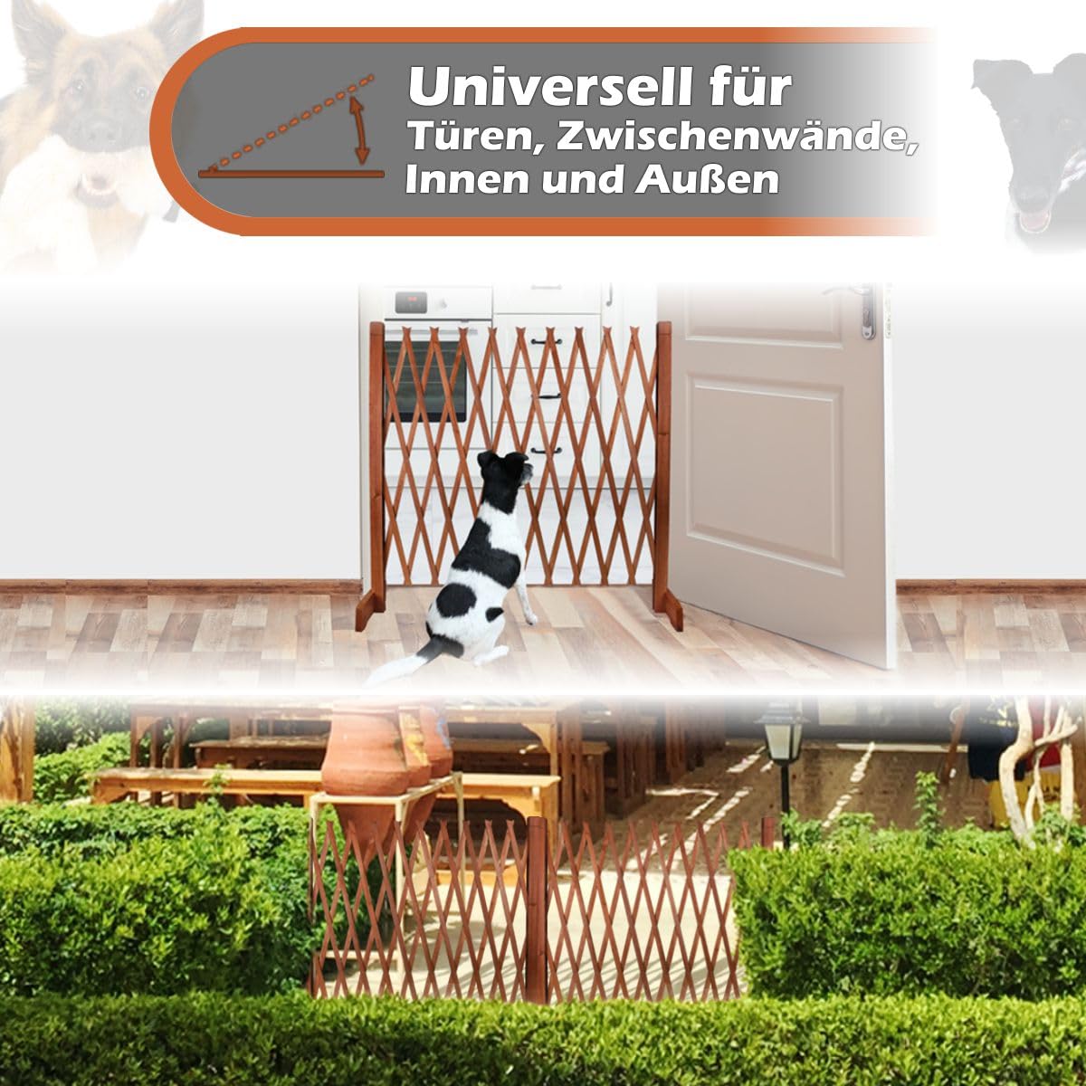 Holzzaun Hund Absperrgitter freistehend flexibel einstellbar Scherengitter Türgitter (1x Zaun)