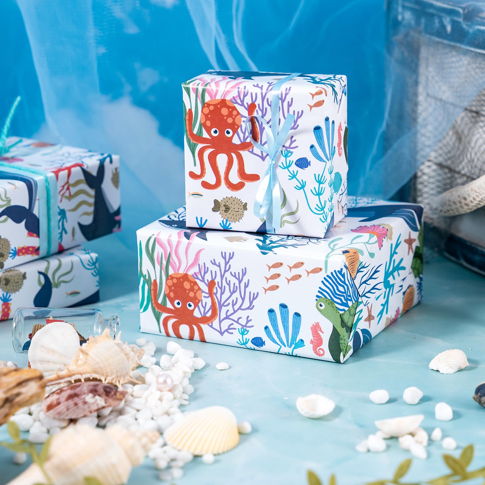 DNOVING Lot De 2 Rouleaux De Papier Cadeau D'anniversaire Tortue De Mer – 147,3 X 58,4 Cm De Papier Cadeau Pour Anniversaire D'enfants Et Fête Prénatale GWP-868993341