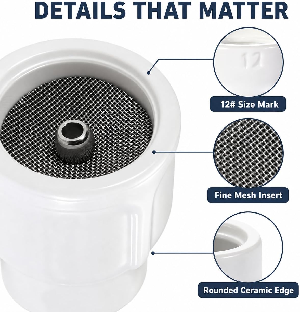 4Pcs #12 White Ceramic TIG Cup Kit with 1/8" Diffusers Mesh Premium Welding Gas Shielding Nozzles Accessories for TIG Torch WP 9/20/17/18/26