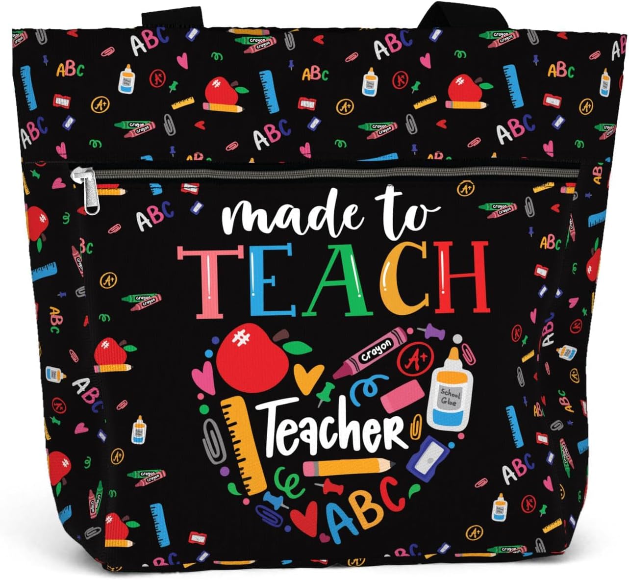 84hoods Large Tote Bag for Women Teacher. Aesthetic Shoulder Bag with Pockets and Zipper for Work. Gift for Teacher.