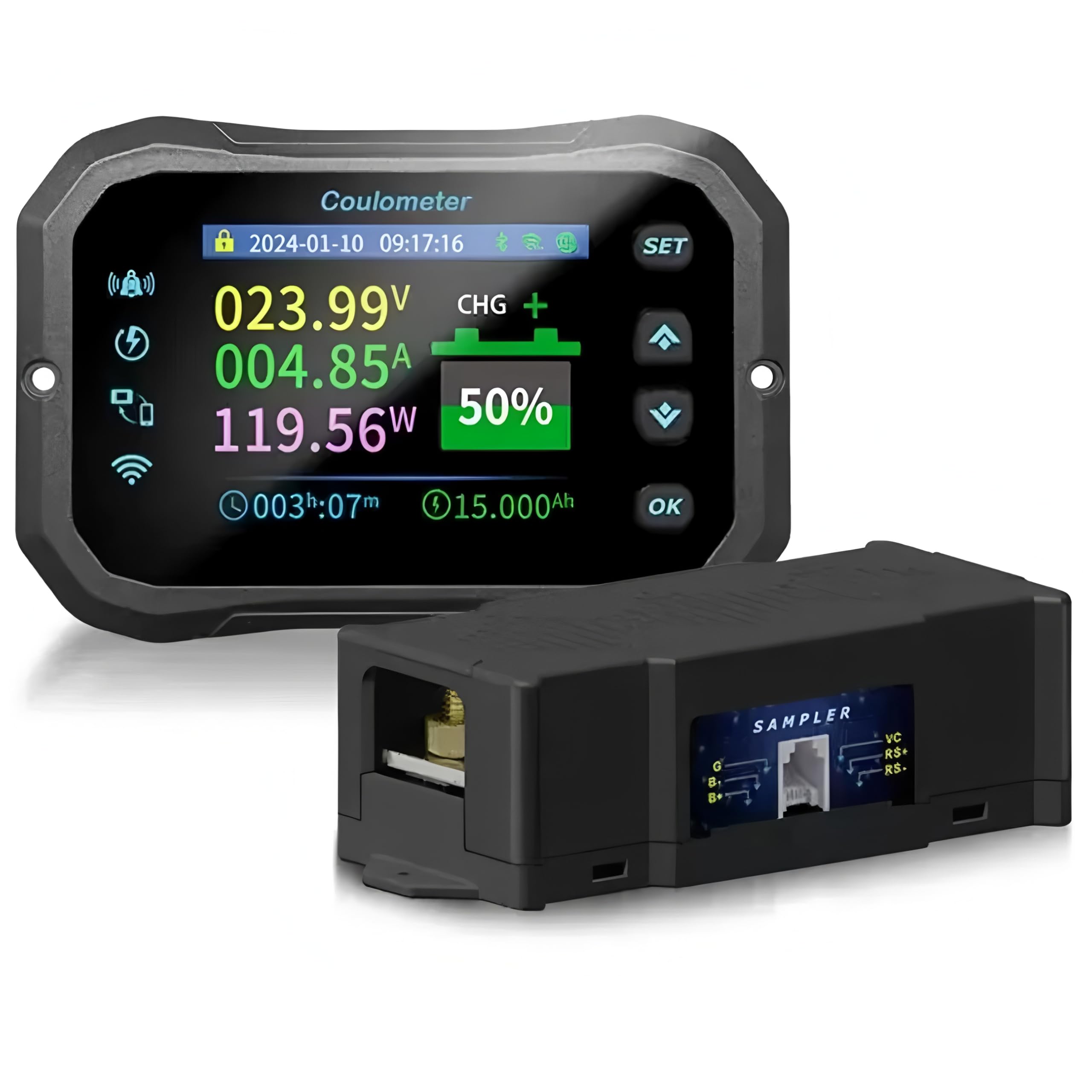 TOOLTOP KM105F KM110F KM140F KM160F WiFi Remote RV Coulomb Meter 50A/100A/400A/600A Battery Tester Battery Monitor Coulometer Electric Vehicle Lead-Acid Lithium Battery Bidirectional(KM160F)