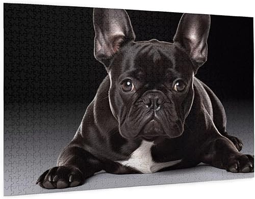 Miniatura 2 de Rompecabezas de madera de 1000 piezas con estampado de perro negro Bulldog francés para adultos, perfecto para el ocio y el entretenimiento en el