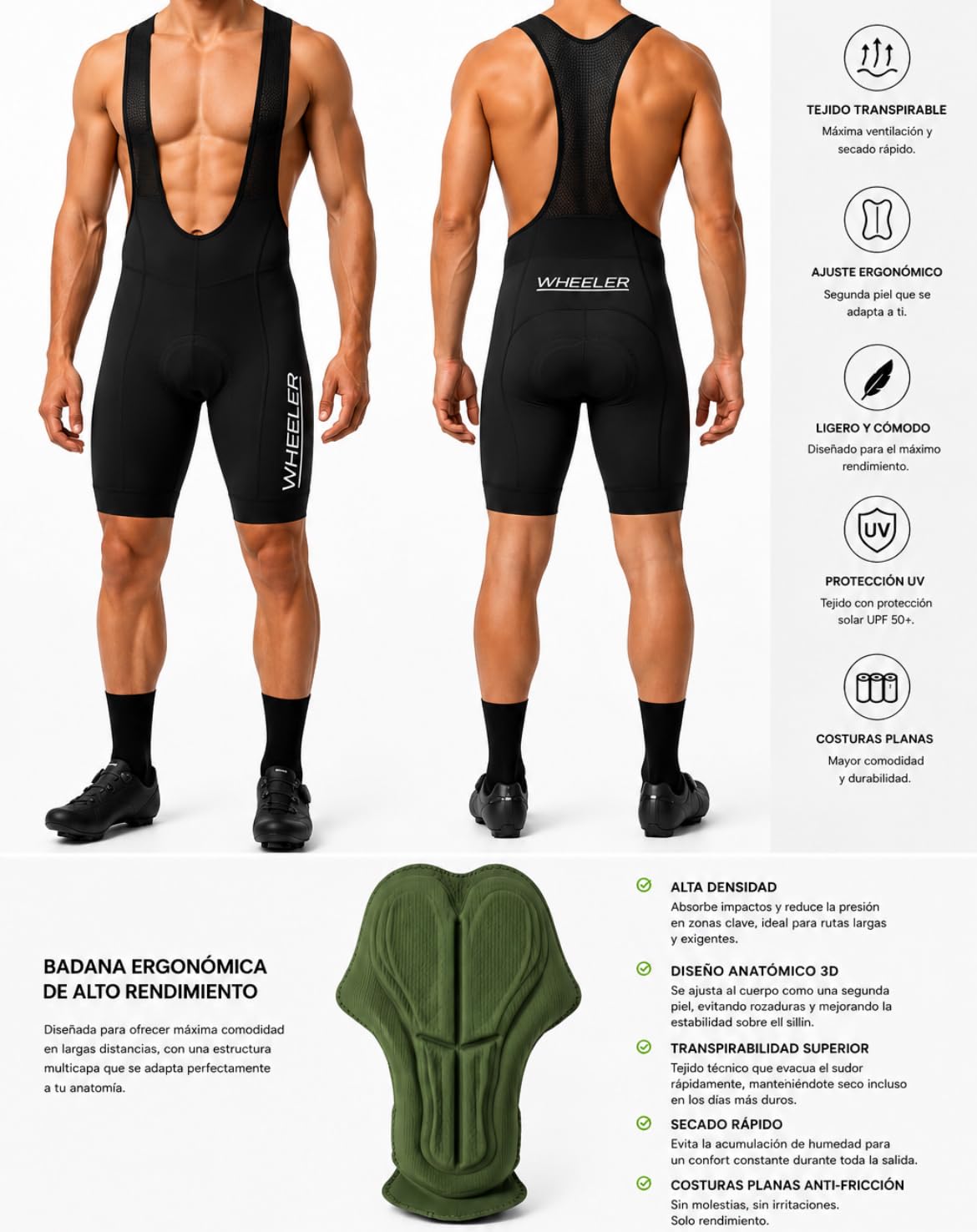 Genérico Culotte Ciclismo Fabricado 100% en España, Badana Profesional, Pantalón Corto MTB/Carretera con Badana Acolchada – Transpirable y Ajuste Pro