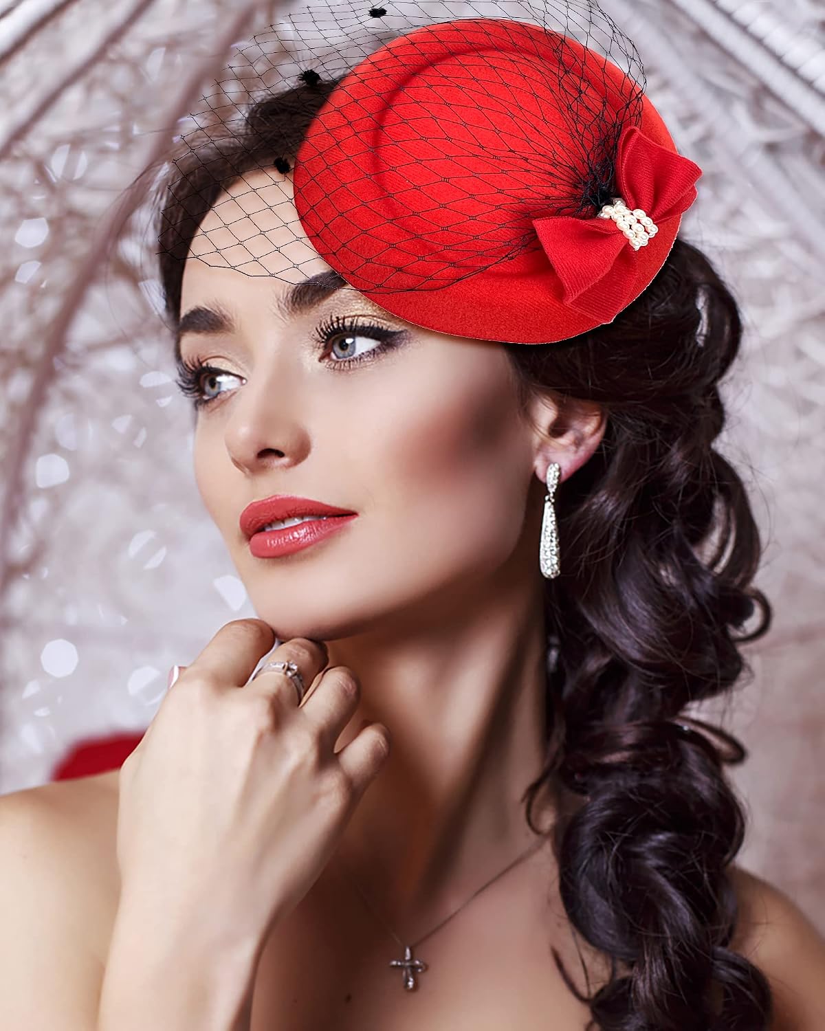 Pillbox Hat with Veil Vintage Fascinators for Women Tea Party Bridal Wedding Halloween First Communion Hats