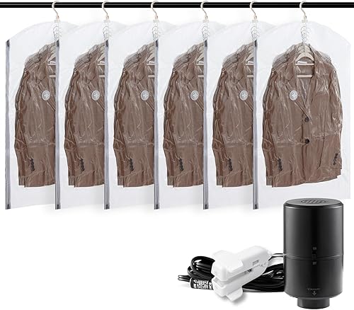 Miniatura 7 de TAILI Bolsas de almacenamiento al vacío colgantes con bomba de aire eléctrica, 4 bolsas selladoras al vacío para ropa, bolsas ahorradoras de espacio