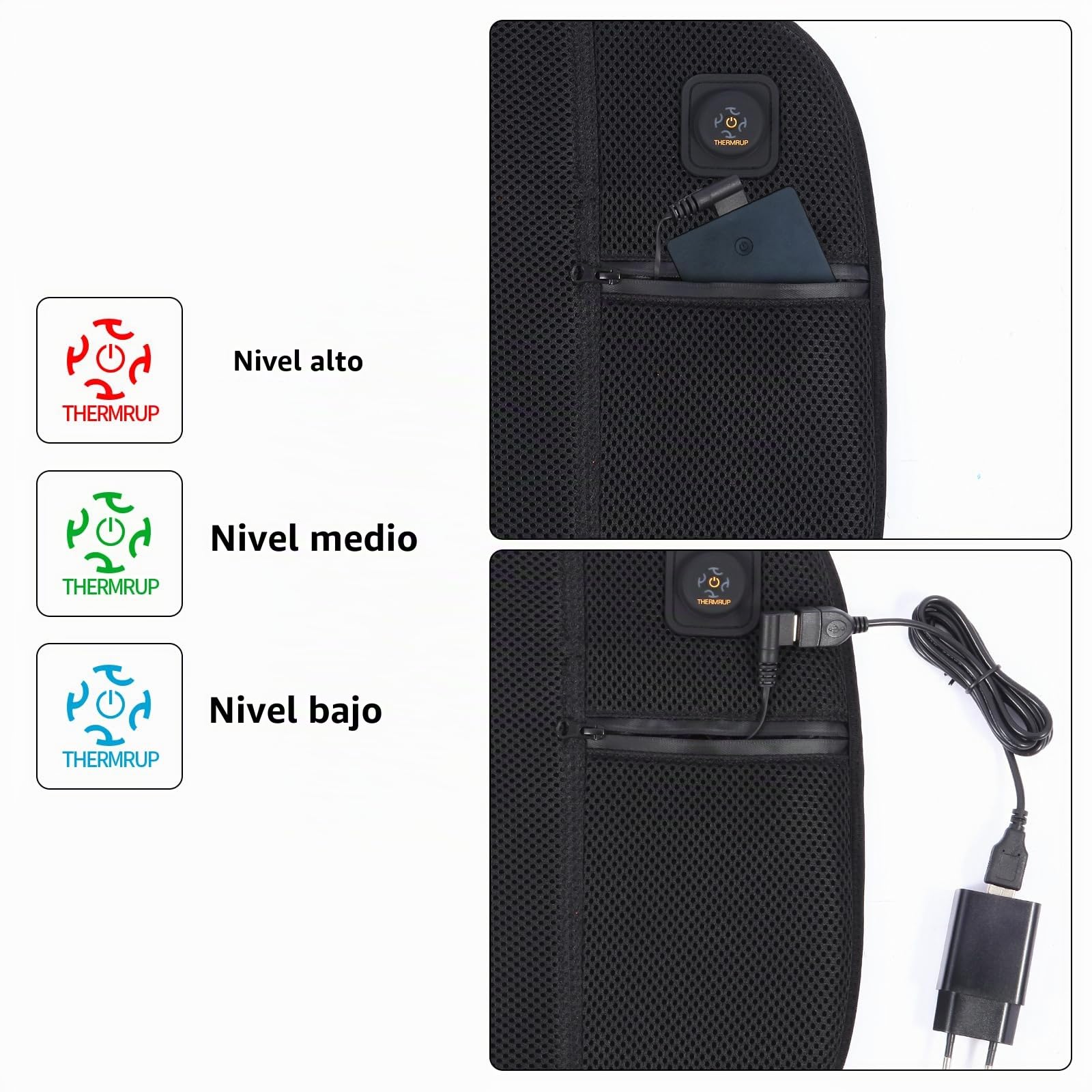 Thermrup - Cojín de asiento con calefacción móvil, con 3 niveles de ajuste de temperatura para el hogar y el exterior, lavable (cojín de asiento)