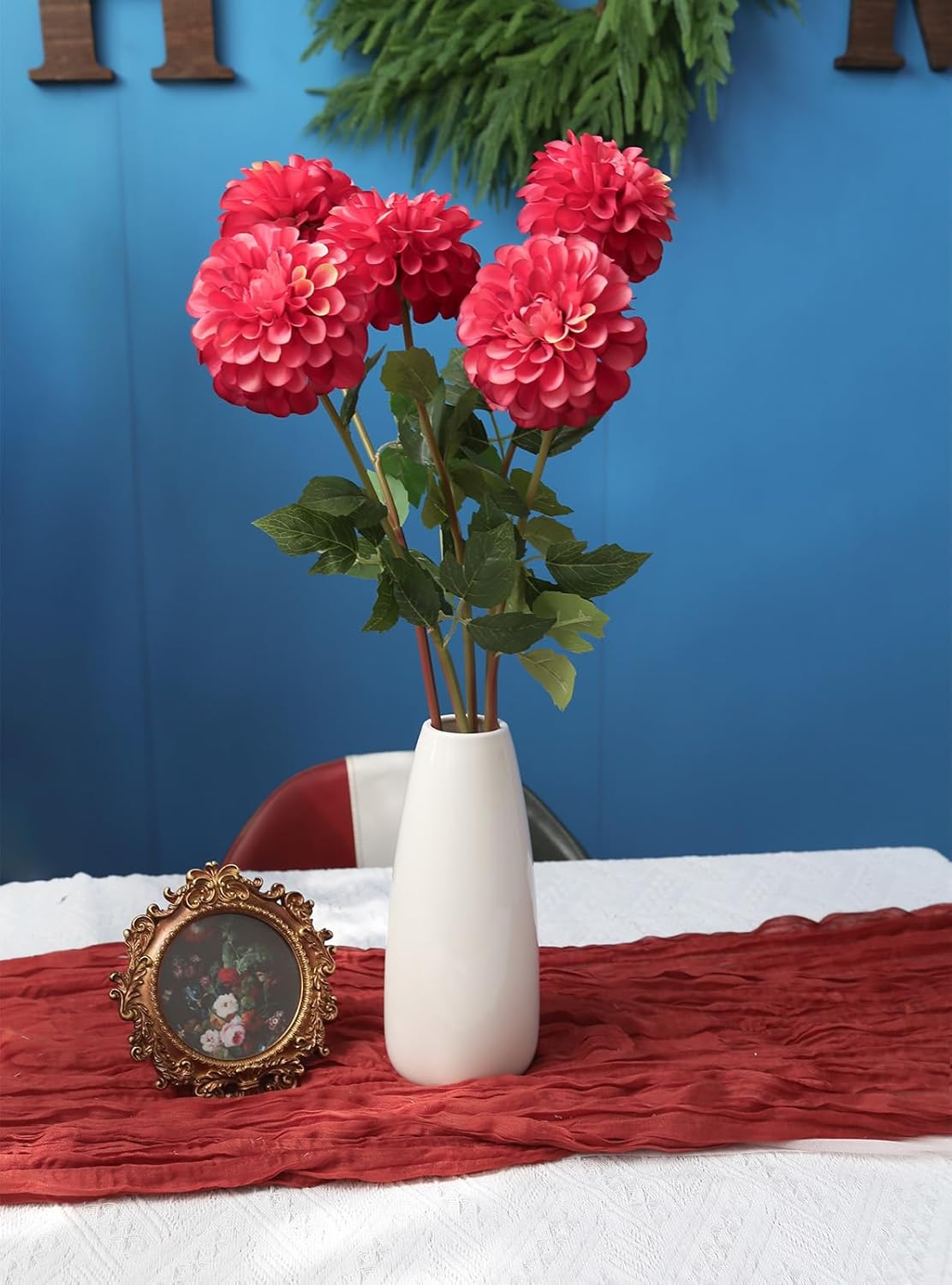 IPOPU 5 Pcs Pink Dahlia Artificial Flowers 27” Long Stem Realistic Silk Chrysanthemum Flower for Tall Vase Kitchen Table Centerpiece Wedding and Engagement Party DIY - Image 3