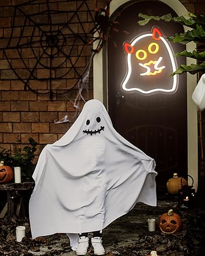 Miniatura 2 de Letreros de neón fantasma de 12.6 x 11 pulgadas para decoración de pared, letreros de neón LED regulables para sala de juegos, dormitorio, familia,