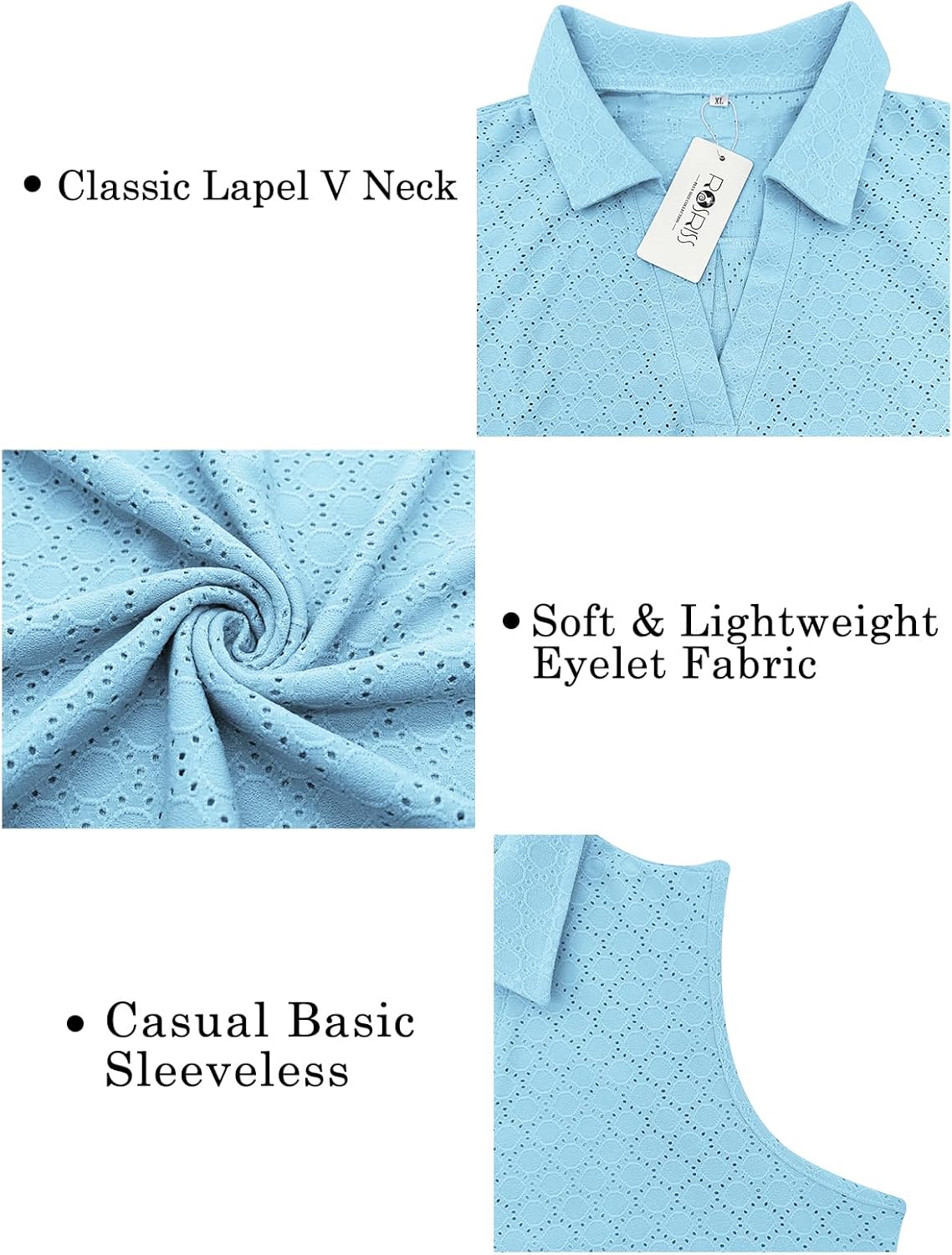 ROSRISS Womens Plus-Size-Tank-Tops Summer Sleeveless Casual Shirts Lapel V Neck Tunics Eyelet Tees - Image 3