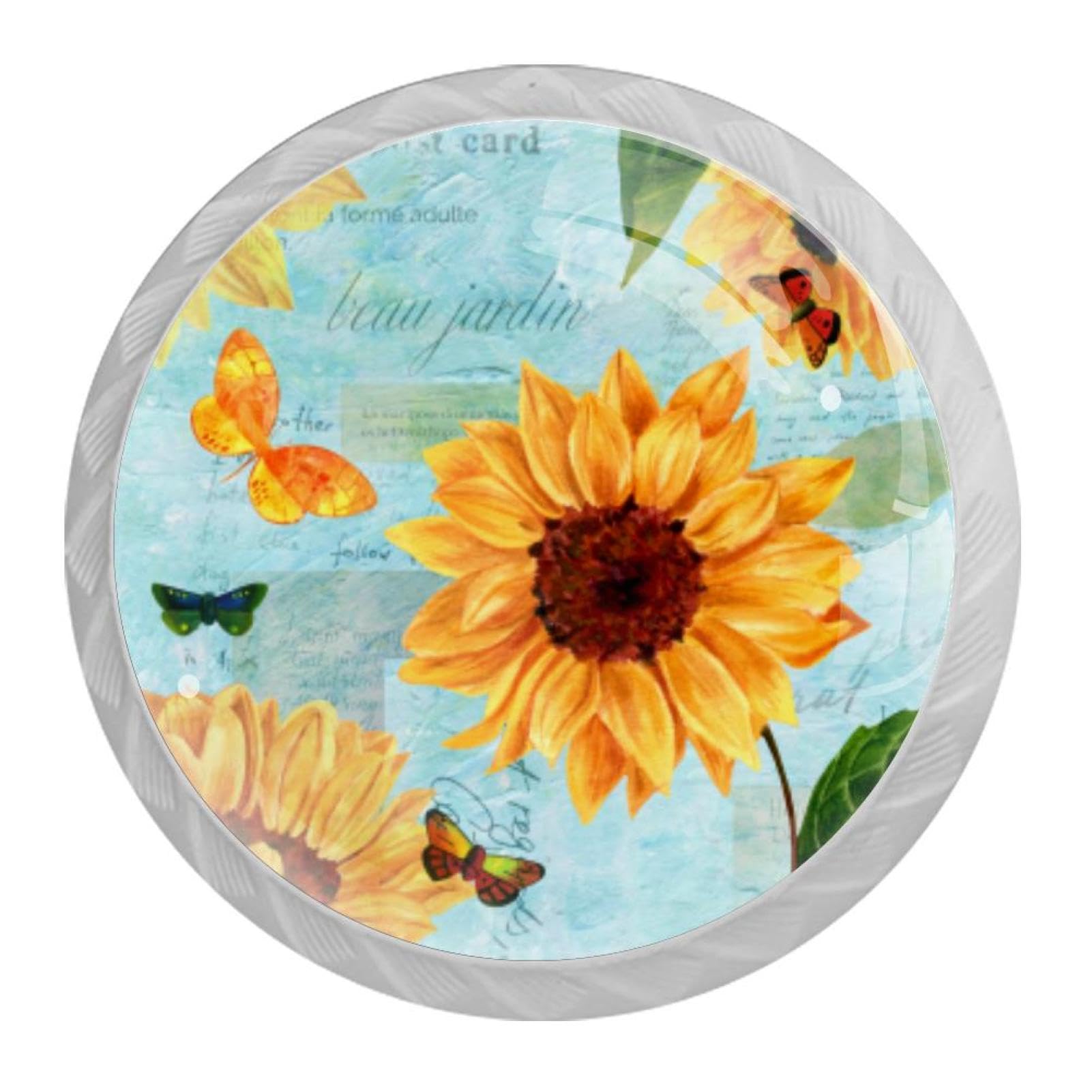 Tqmspg Multi18 4 Pieces Drawer Pulls Sunflowers Door Knobs Dresser Handles For Kitchen Wardrobe Cupboard Hardware Furniture