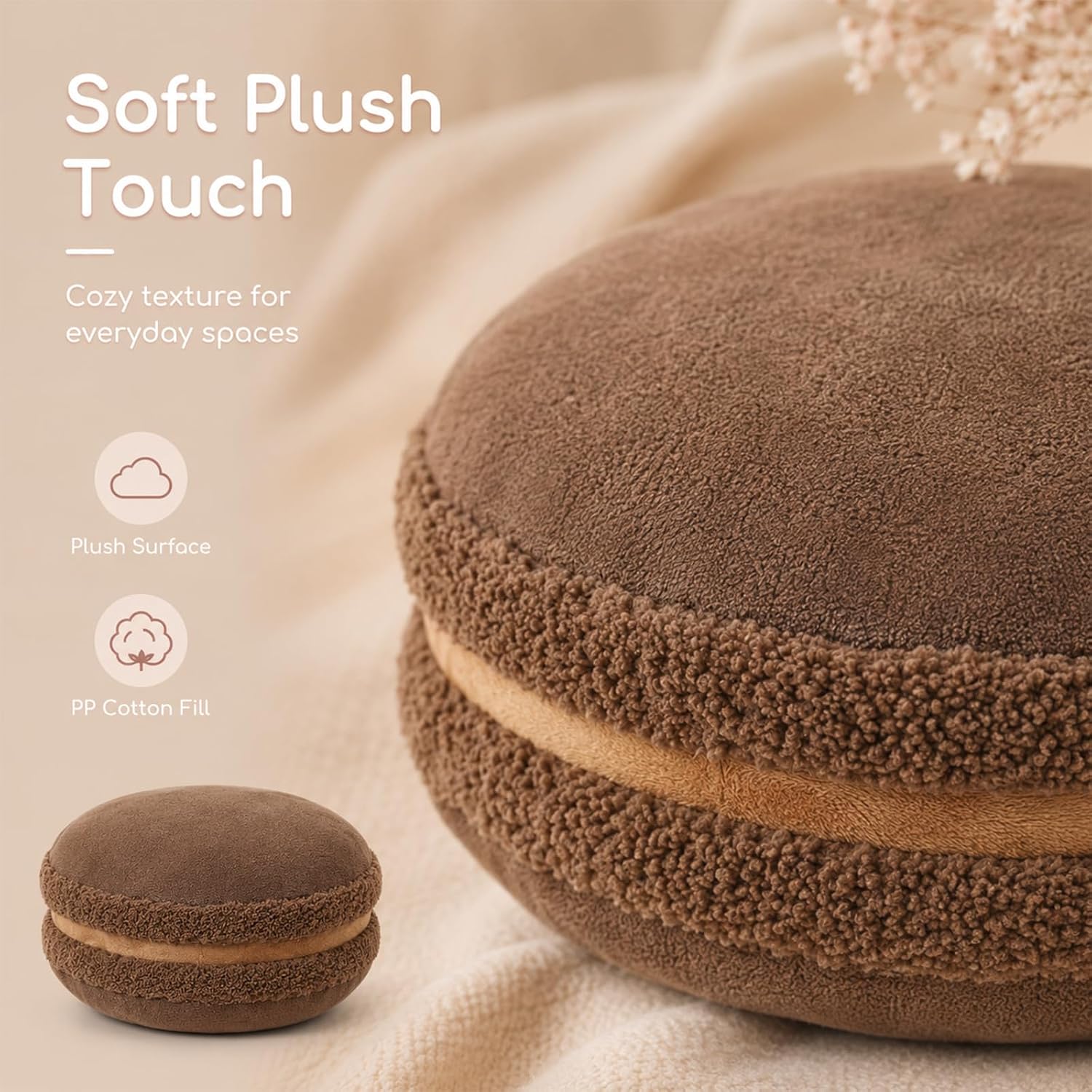 Macaron Throw Pillow Food Plush - Cookie Fun Round Seat Cushion Chocolate image 4