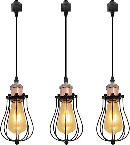 Miniatura 24 de Kiven H-System - Lámpara colgante de pista, estilo retro, diseño de loft vintage, lámpara de techo colgante de jaula de cesta negra, accesorio de 3