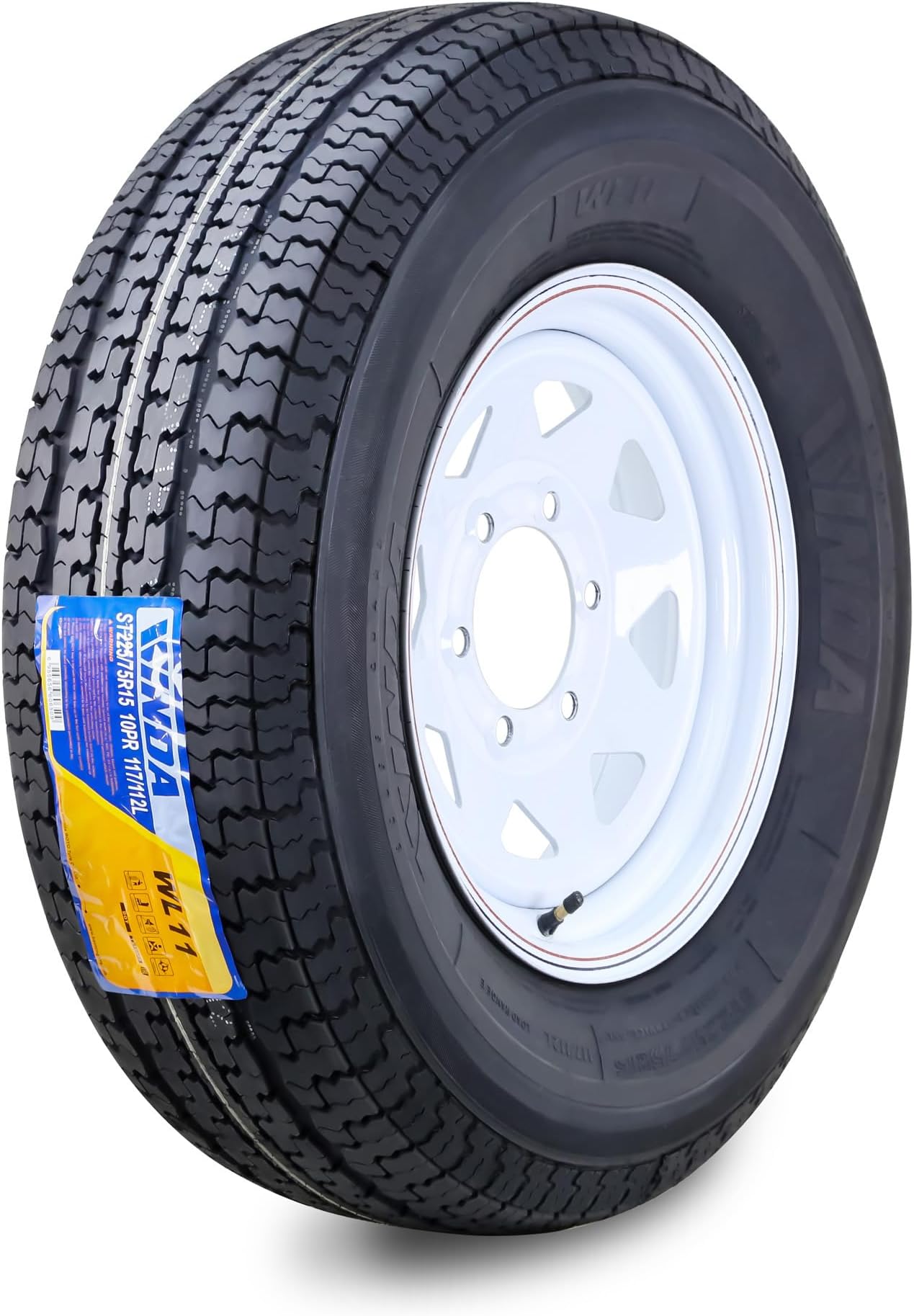 WINDA Trailer Tire Wheel Assembly ST225/75R15 10-Ply E 117L 6 Lug on 5.5" PCD White Spoke Rim