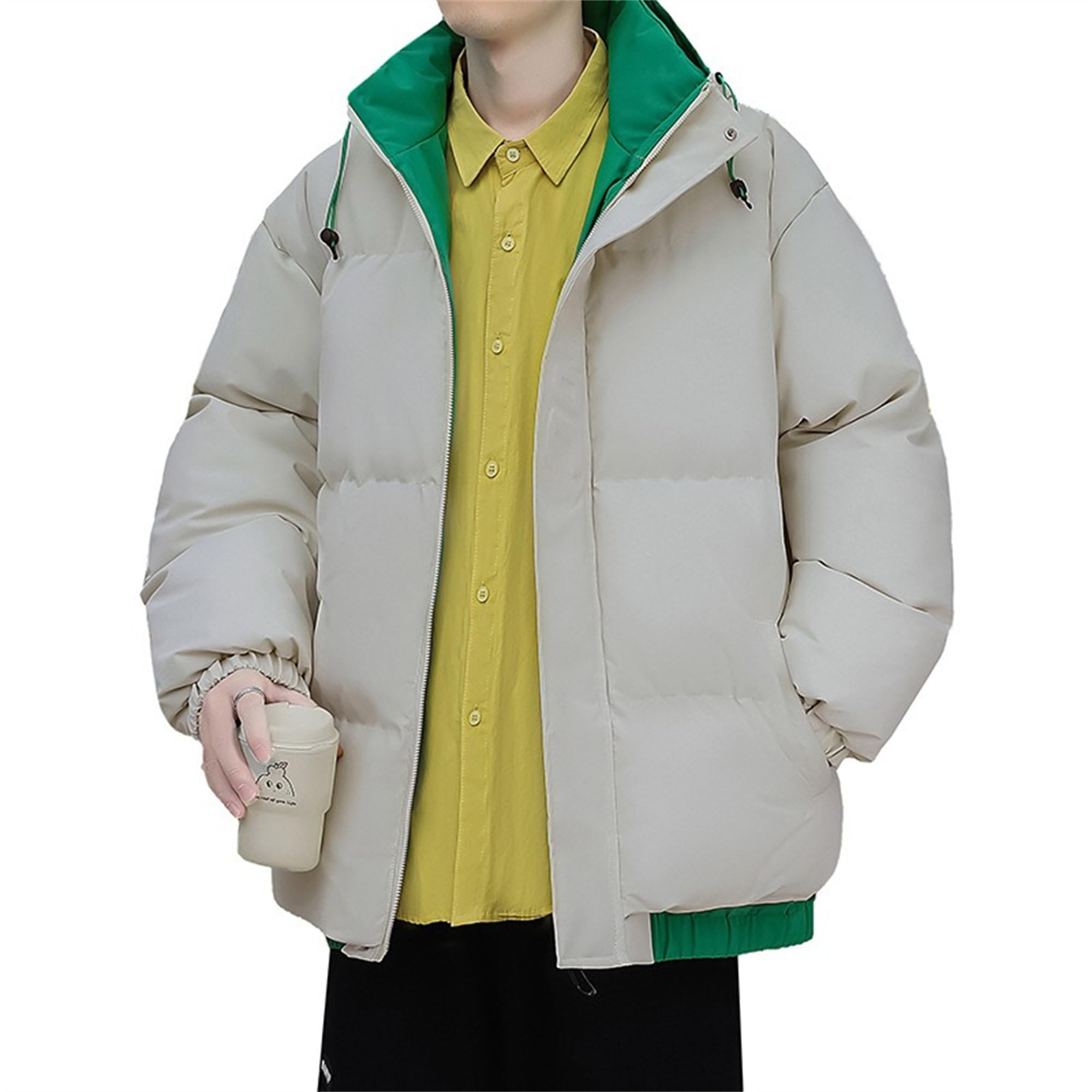 Mens Winter Hooded Down Jacket Stylish Warm Thickened Parka Coat Casual Fluffy Lightweight Down Coats (Khaki,4X-Large)