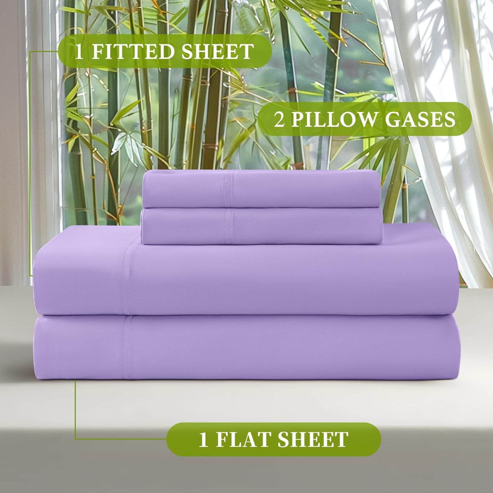 Shilucheng 100% Viscose Derived from Bamboo_ Sheets King Size 4pcs - Ultra Cooling & Silky Soft Bed Sheets, 16" Deep Pocket, Perfect for Hot Sleepers, Hotel Bedding Sheets (French Blue): 11 - Lilac Queen (6 Piece Set)