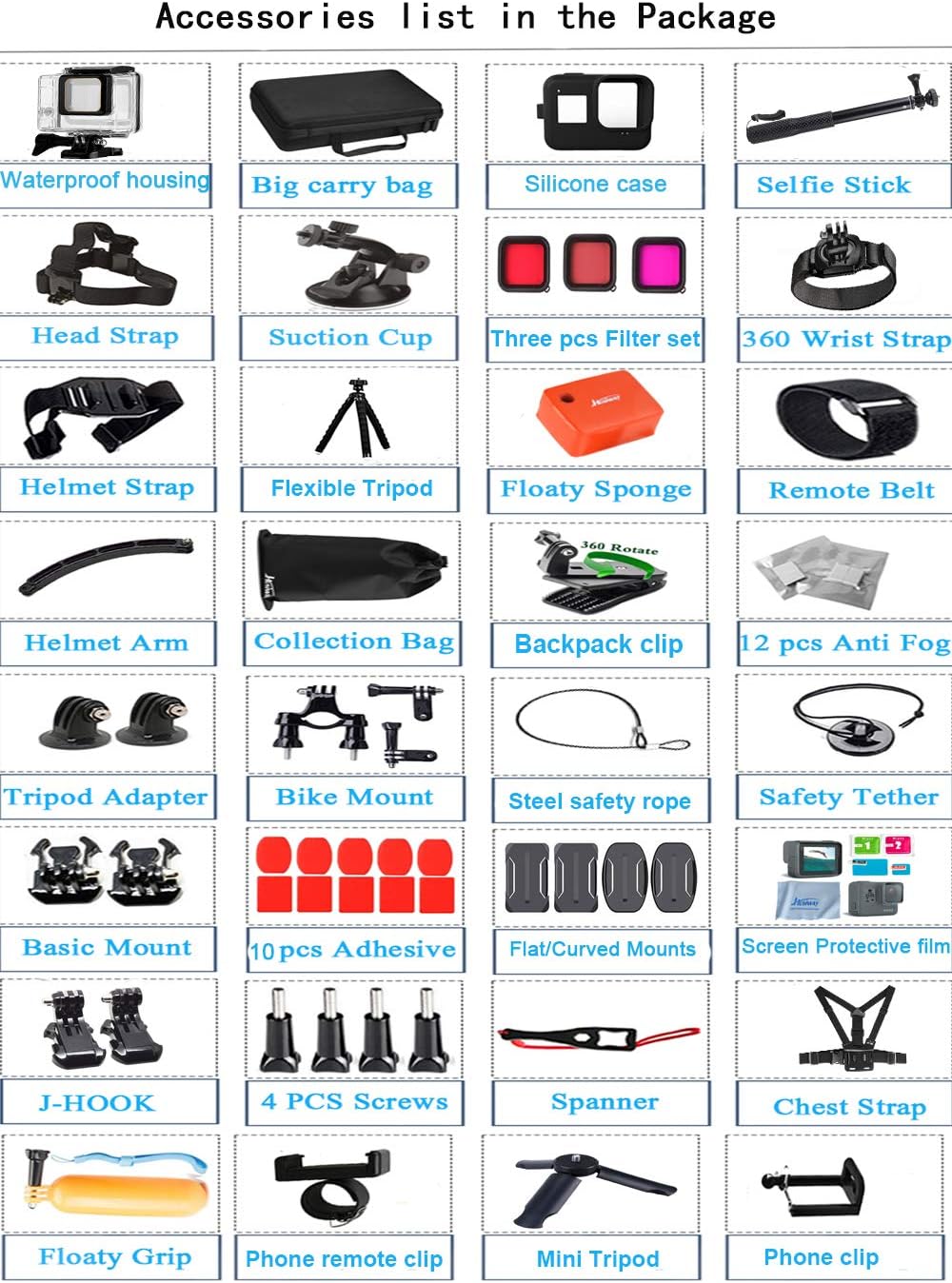 🛒 Flаѕh Sаlе Husiway Action Camera Accessories Kit for Gopro Hero 8 Black Waterproof Housing Silicone Case Glass Screen Protector are Compatible with Gopro8 Hero8 62D (Kit for Gopro 8 Black)