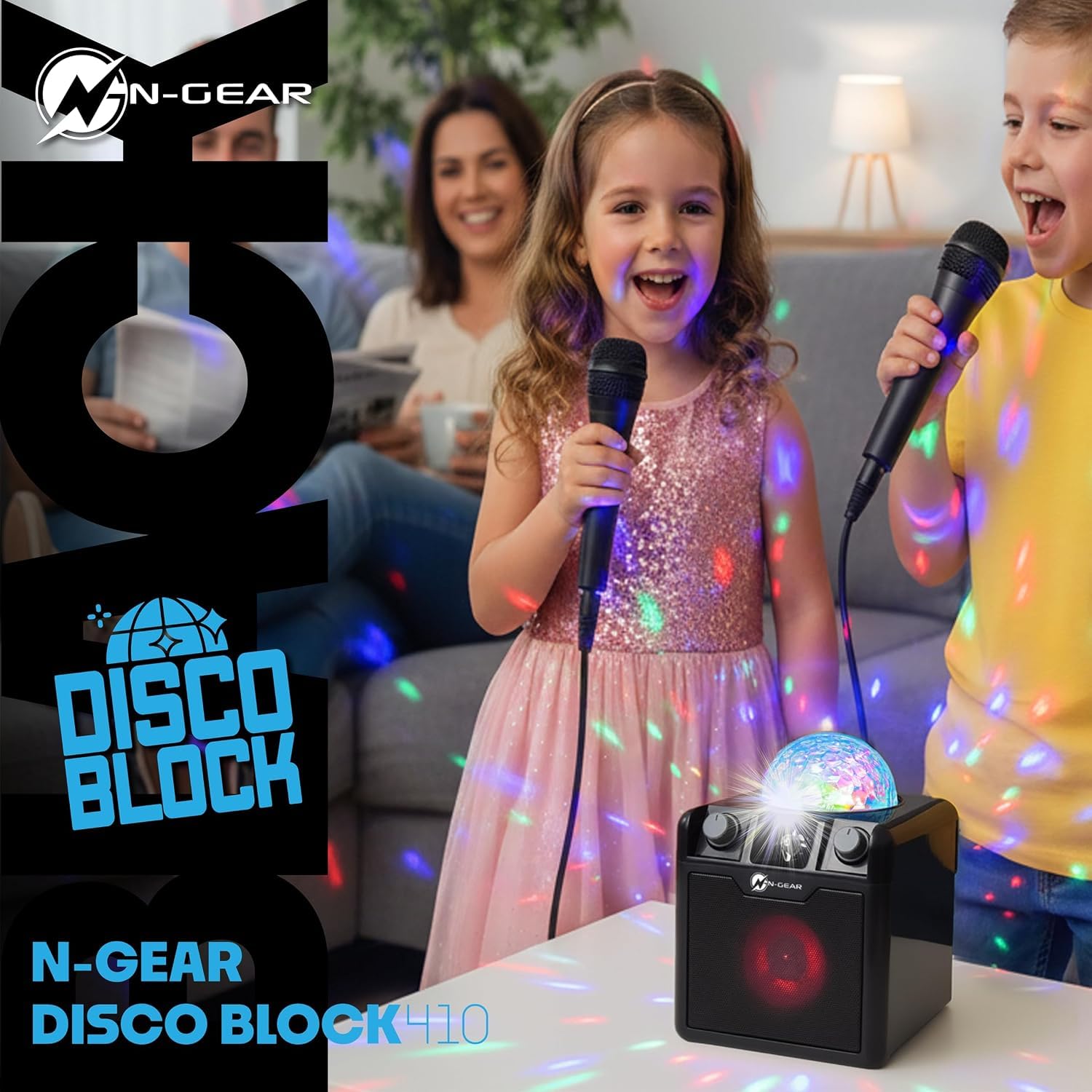 N-Gear DISCO410 Haut-Parleur Bluetooth karaoké et fête avec Boule Disco, Microphone et Fonction Power Bank