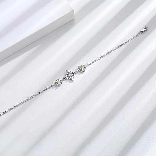 Miniatura 4 de Midir&Etain Pulseras de protección de margaritas con nudo de brujas para mujer, pulsera celta, Nudo De Bruja Plata 925, pulsera original de buena