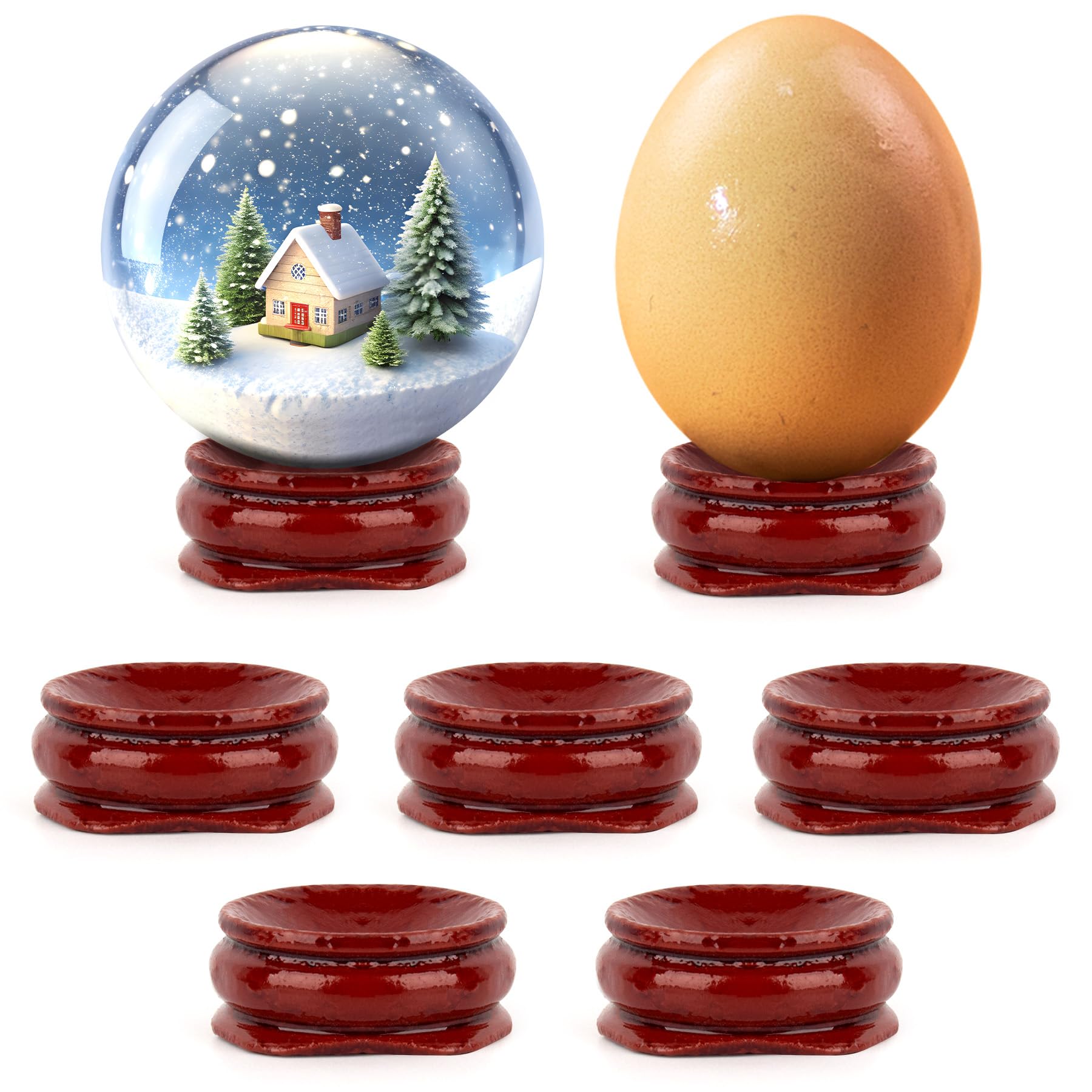 Framendino – Confezione Da 5 Supporti In Legno Per Uova E Sfere Decorative, Base Rotonda 2,5x1,3 Cm, Espositore Per Cristalli E Pasqua - 3