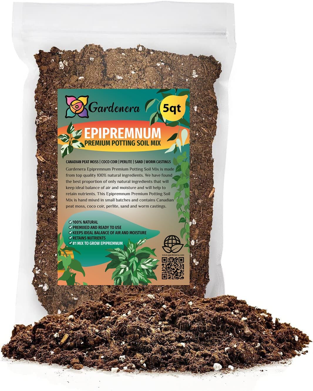 Organic Epipremnum Plant Soil Mix by Gardenera - Cultivate Foliage Excellence with Natural and Nutrient-Rich Formula - 5 Quart