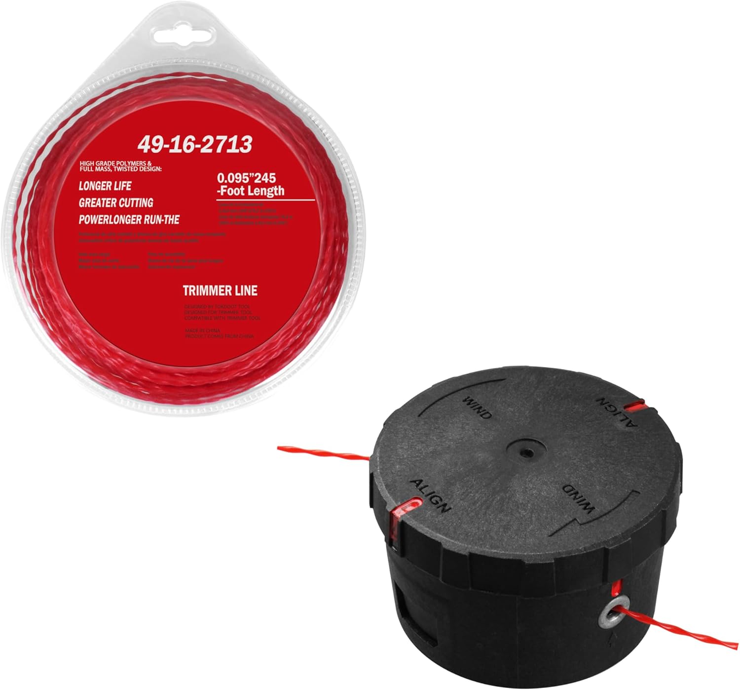 49-16-2714 Easy Load Trimmer Head Replacement for Milwau-kee M-18 String Trimmers & 49-16-2713 Trimmer Line for Milwau-kee Trimmer 2725-20 Weed Eater String -red 0.095”-250ft