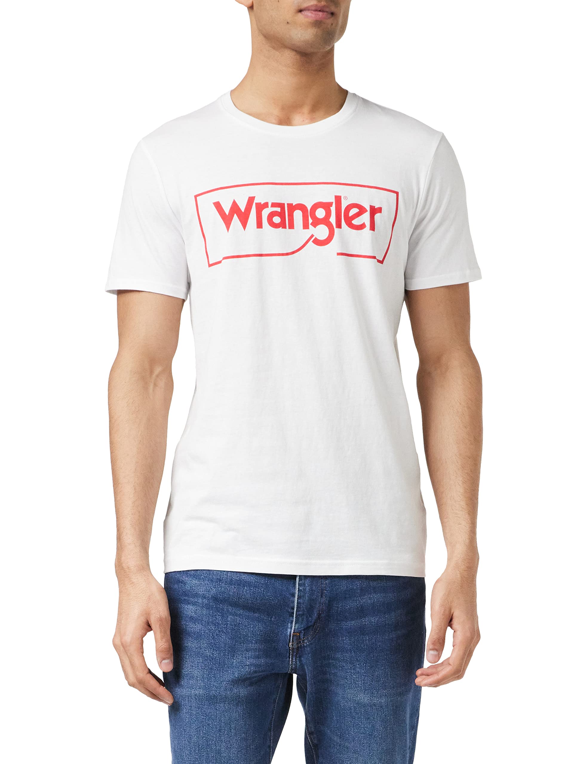 Wrangler Mens Frame Logo TEE T-Shirt, White, XX-Large
