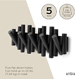 Umbra Picket Wall-Mounted Coat Rack Rail Hook with 5 Retractable Wood Pegs – Modern, Space-Saving Storage Organizer, Black - 5