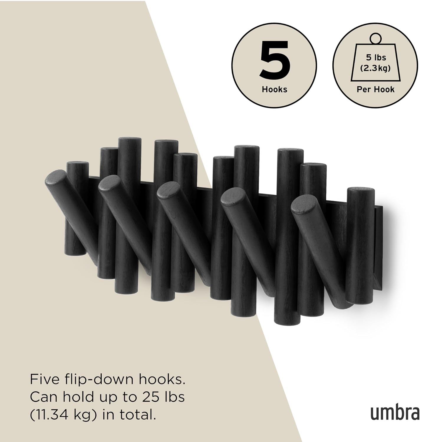 Umbra Picket Wall-Mounted Coat Rack with 5 Pegs - Image 5
