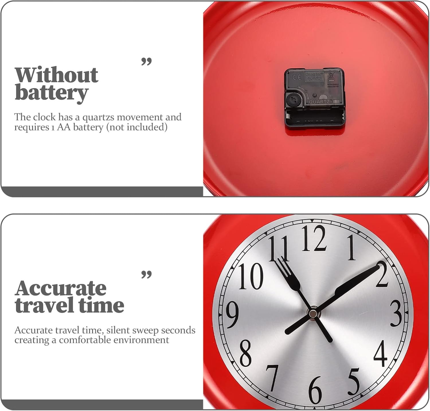iplusmile Farmhouse Wall Clock 12In Stainless Steel Red – Silent Non-Ticking Accurate Timekeeping – for Kitchen Dining Room Office Home Decor for Chef Enthusiasts & Modern Interiors