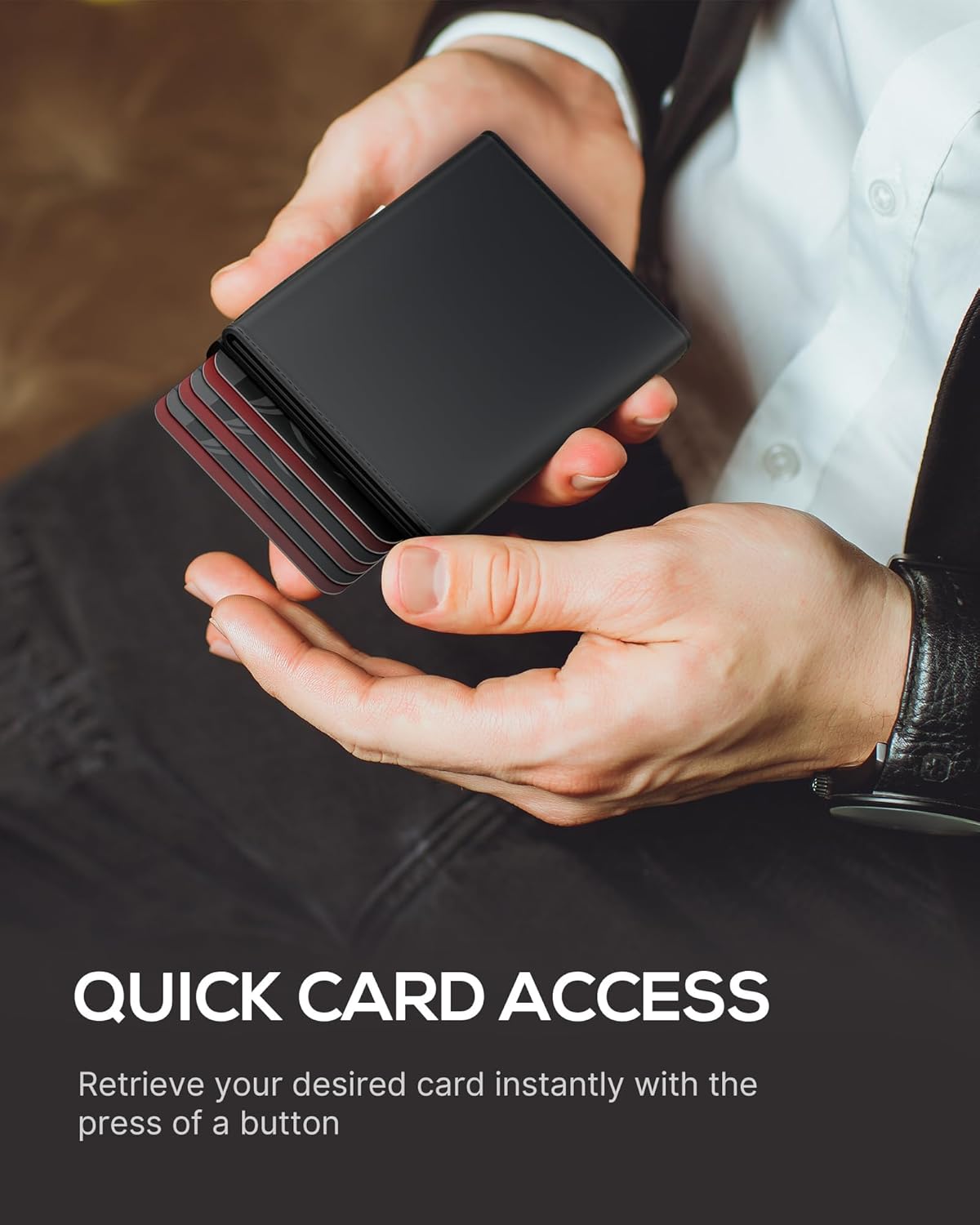 Mens Wallet Card Holder - Smart Wallet for Men, Pop Up Card Case, Top Grain Leather, RFID Blocking, Slim, Minimalist, Ultra Thin, Front Pocket, 9-14 Capacity | ID Window | Cash Slot | Breeze Shop - Image 7