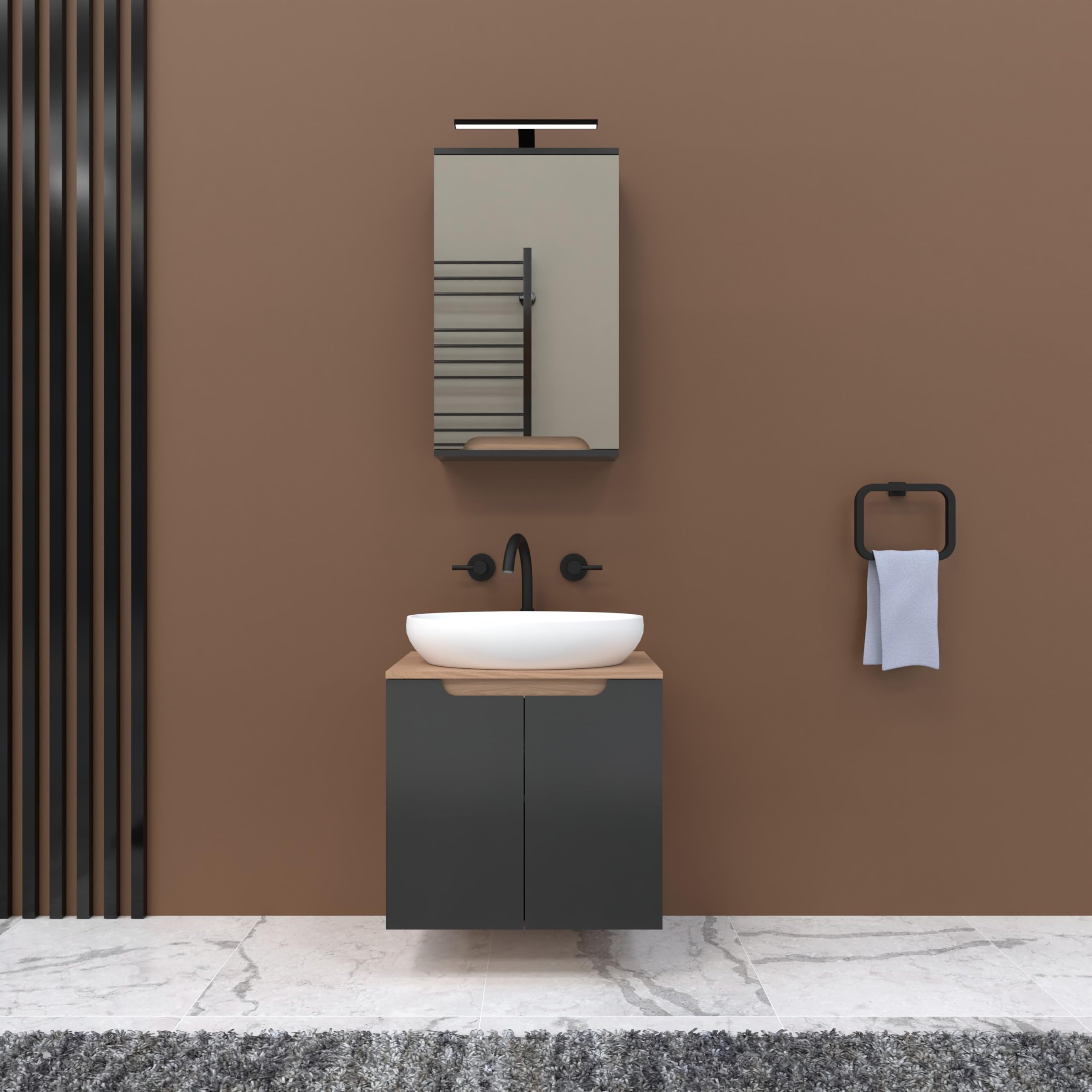 szafka pod umywalkę - szafka łazienkowa z wycięciem na syfon 60 x 45 x 70 cm - szafka pod umywalkę - szafka pod umywalkę - szafka łazienkowa - szafka łazienkowa - szary
