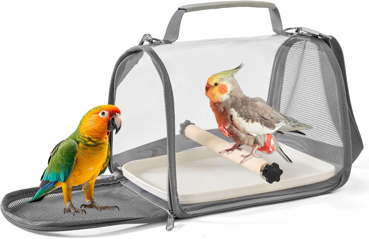 Gxdamxz Bird Carrier Portable, Parrot Travel Cage with Wooden Perch & Tray, Birds Transport Box for Budgies, Small Animals, 10.6"x7.9"x7.9"