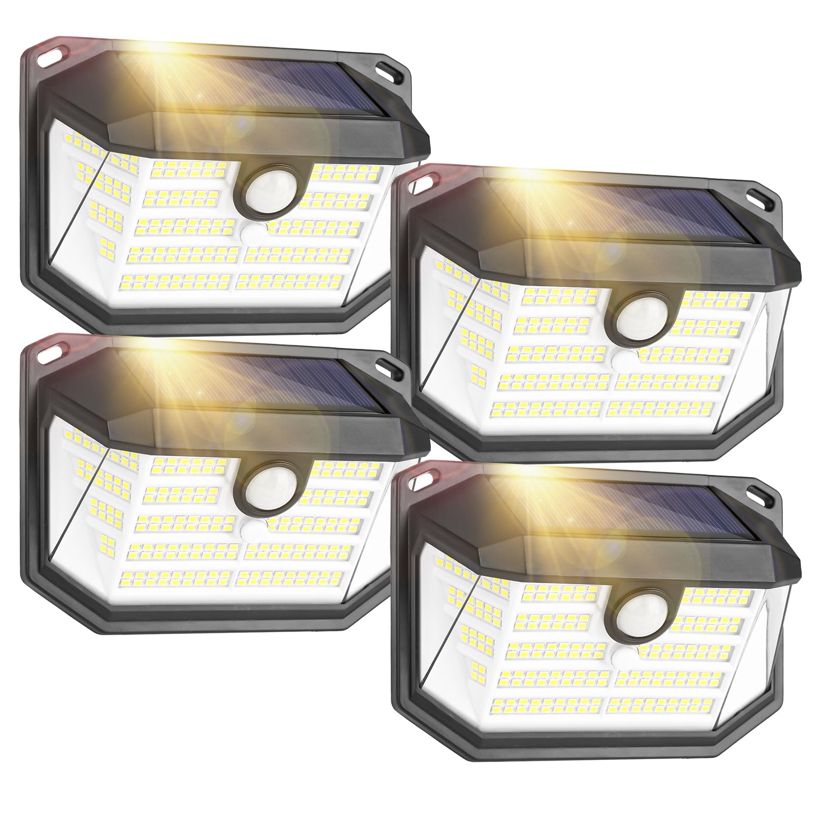 Lenlun Buitenverlichting op Zonne-energie, IP65 Waterdicht, 230 LEDs met Bewegingsmelder, 3 Modi PIR Wandlampen voor Buitendeur, Patio, Omheining, Tuin (4