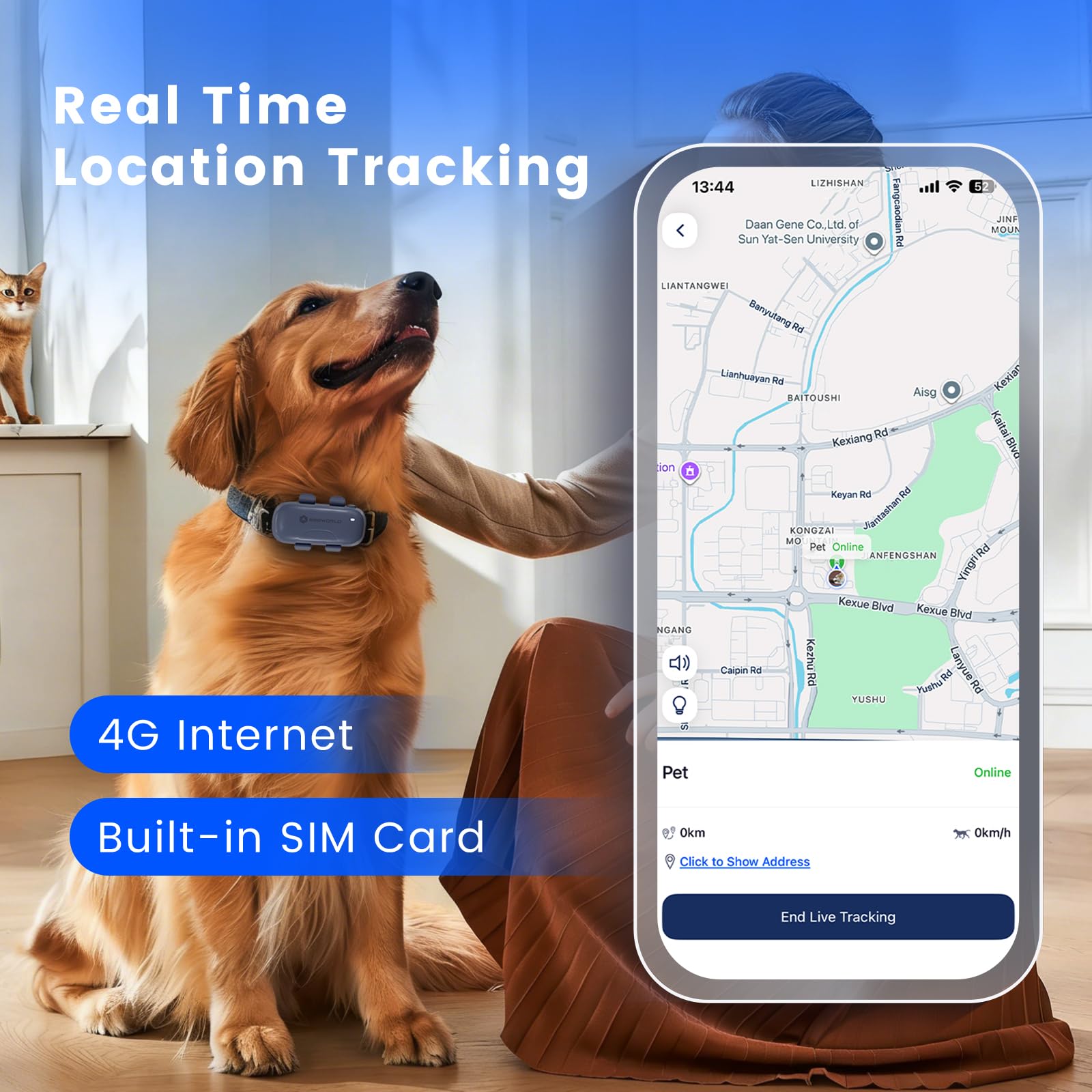 SEEWORLD Dispositivo di localizzazione per cani con localizzazione in tempo reale | Monitoraggio attività del sonno | Geo-Fence per tutti i collari - iOS e Android (abbonamento richiesto)