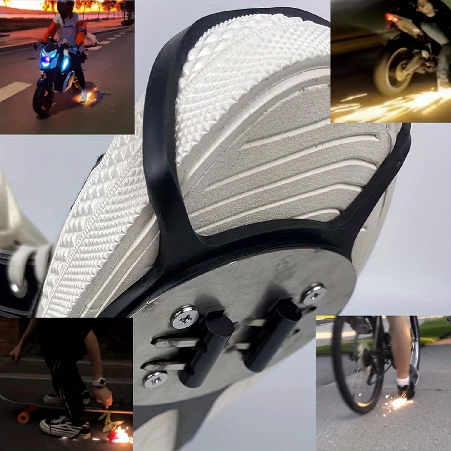 Scintillante Flint Pad copriscarpe per skateboard e moto, cuscinetti per attrezzi da bicicletta, set di selce per skateboard, copriscarpe da equitazione, regolabili e scintillanti
