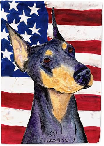 Miniatura 230 de Caroline's Treasures SS4017GF Bandera de Estados Unidos con Bulldog Inglés para jardín, bandera decorativa para patio exterior, patio, parterres,