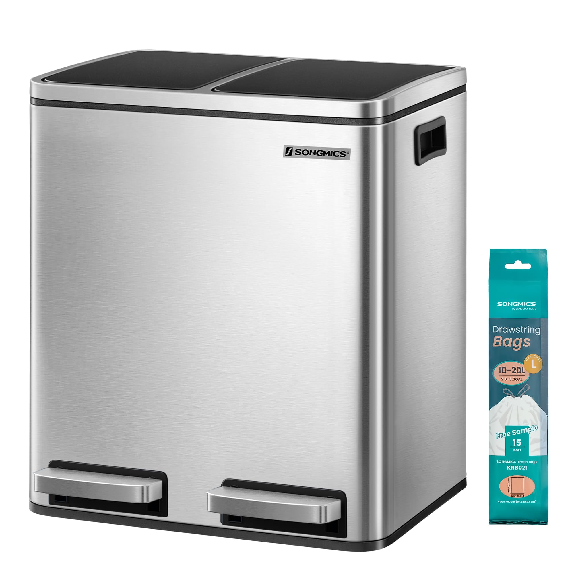 Recycle Bin Trash Can with Inner Classified Bins, Silver