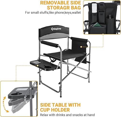 Miniatura 4 de KingCamp Silla de director de campamento silla de césped plegable para exteriores silla portátil para adultos resistente con mesa auxiliar y