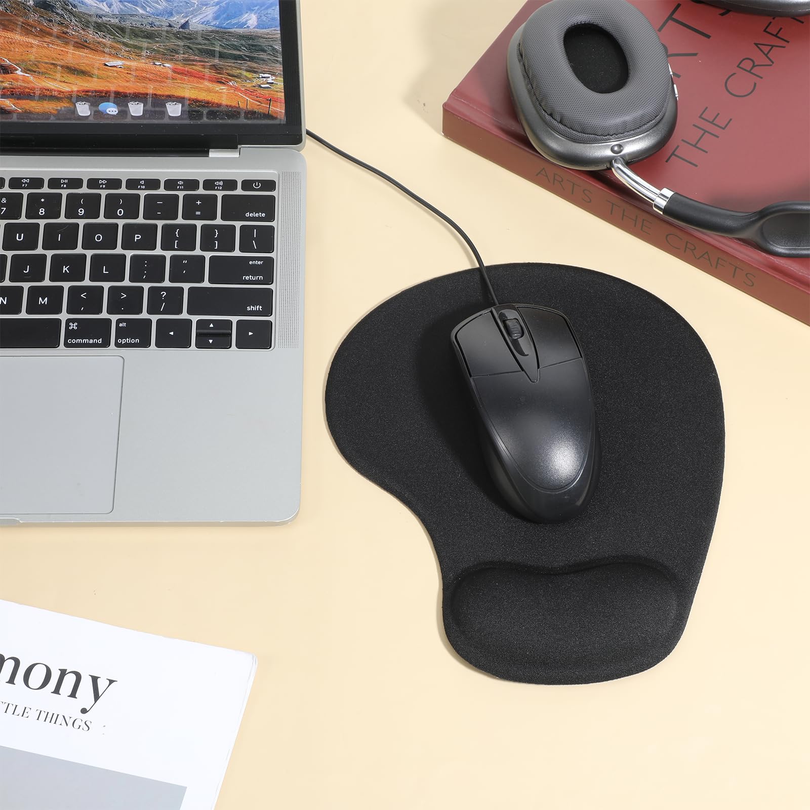 Ergonomisches Mauspad, Silikon Mousepad mit Handauflage, Schwarz Mausepad Gel, Office Mousepad mit Gelkissen für Computer Laptop Notebook, Schwarz